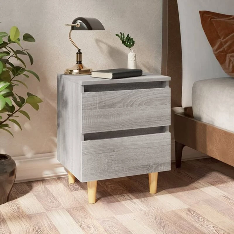 Image of VIDAXL Bed Cabinet with Solid Wood Legs Grey Sonoma 40x35x50cm vidaXL 8720286854730