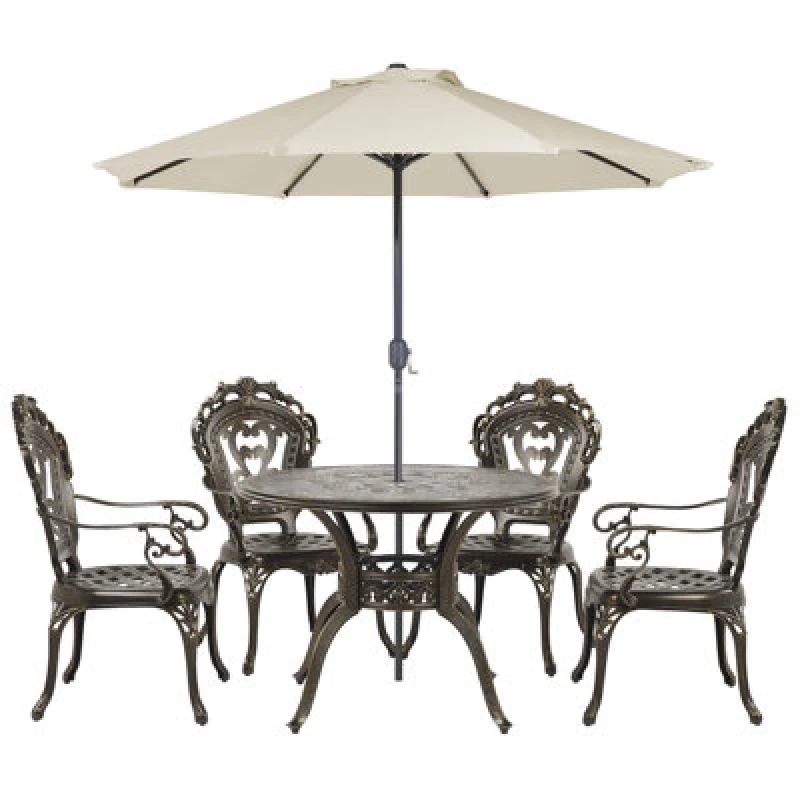 Image of Beliani Garden Dining Set 4 Seater Sapri With Parasol (16 Options) Metal Dark Brown