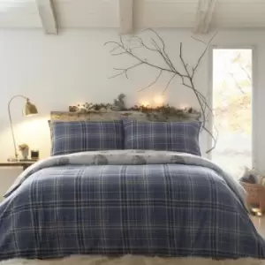 Image of Dreams & Drapes Lodge Keswick Check 100% Brushed Cotton Reversible Duvet Cover Set, Blue, Single
