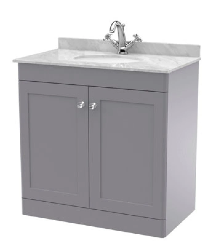 Image of nuie 800mm Floor Standing 2 Door Vanity & Marble Top 1TH - Satin Grey CLC226GR1