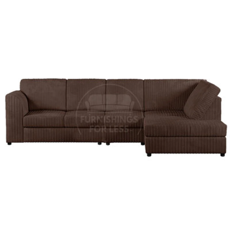 Image of Furnishings For Less UK Luxor Chocolate Jumbo Cord Large 5 Seater Corner Sofa Long Right Hand Facing - Full Back