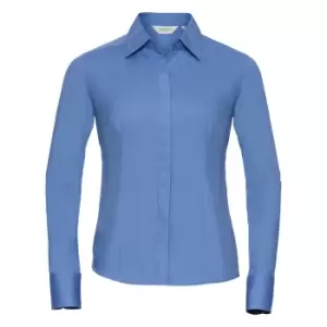 Image of Russell Collection Ladies/Womens Long Sleeve Poly-Cotton Easy Care Fitted Poplin Shirt (XL) (Corporate Blue)