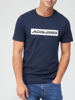 Image of Jack & Jones Box Logo T-Shirt - Navy Blazer