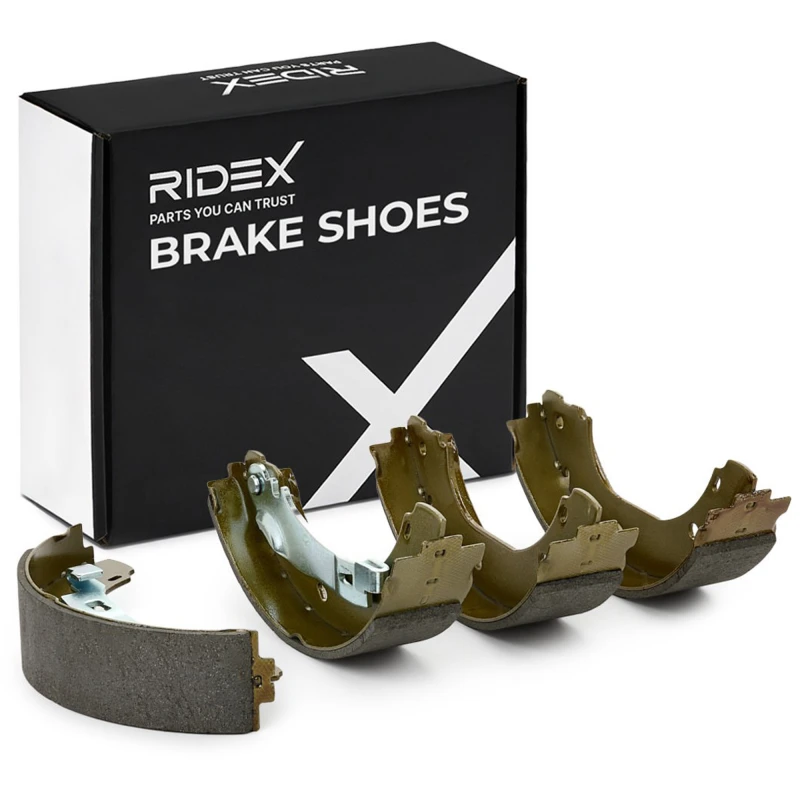Image of RIDEX 70B0155 Brake Shoes Rear Axle, with handbrake lever Brake Shoe Set (70)