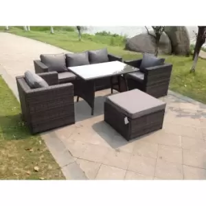 Image of Fimous 5 Seater Outdoor Grey Rattan Lounge Complete Sofa Set with Big Footstool