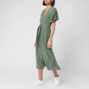 Image of Whistles Womens Anita Spotted Animal Frill Sleeve Dress - Green/Multi - UK 8