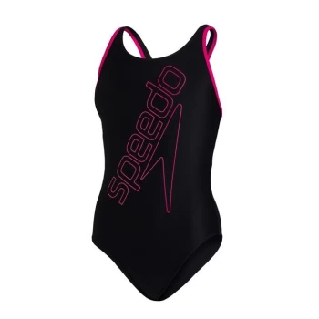 Image of Speedo Large Logo Swimsuit Girls - Black