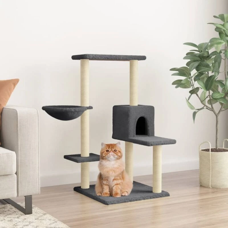Image of vidaXL Cat Tree with Sisal Scratching Posts Dark Grey 95cm, Grey 172075