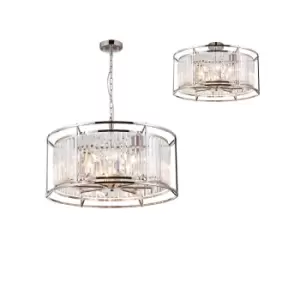 Image of Guilford Ceiling Pendant, Semi Ceiling Lamp Convertible, 8 Light E14, Polished Nickel, Clear