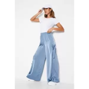 Image of I Saw It First Satin Tie Pocket Wide Leg Trousers - Blue