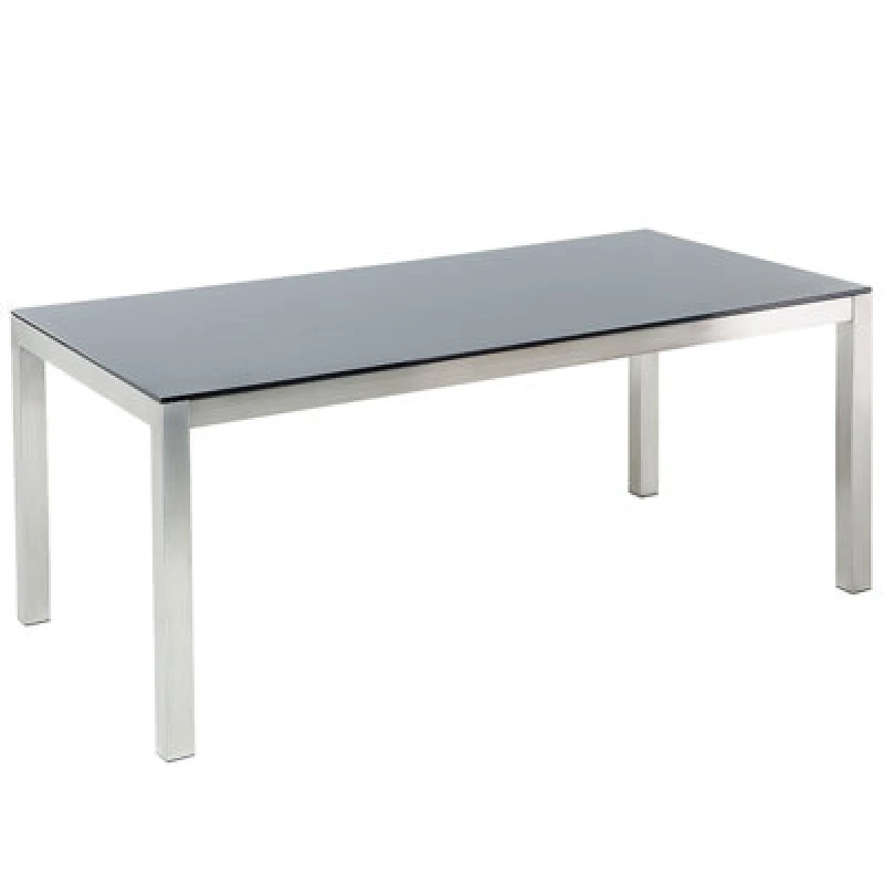 Image of Beliani Garden Dining Table Grosseto 180 Cm 90 Cm Tempered Glass Black