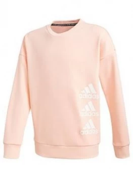 Image of Adidas Junior Girls Crew Neck Sweat Top - Coral