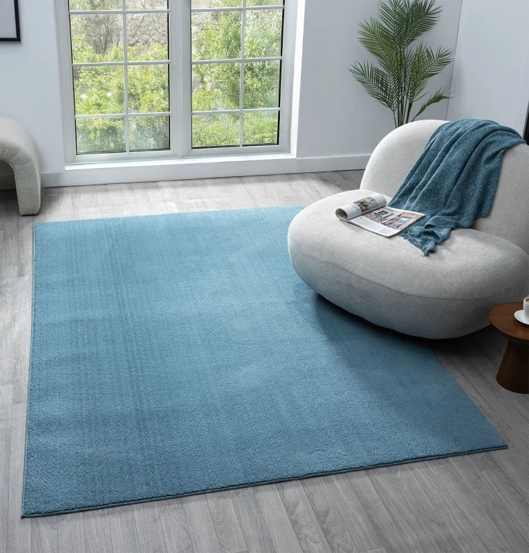 Image of Comfy Washable Low Pile Living Room Area Rug - Anti Slip Felt Backing Teal 200Cm X 280Cm
