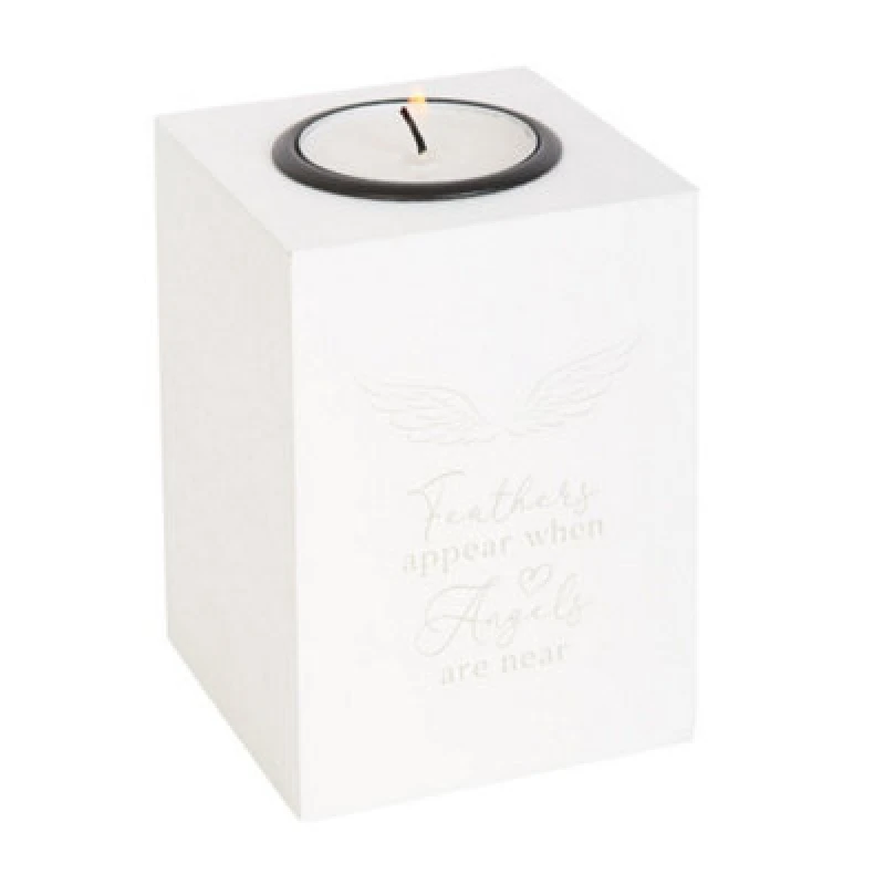 Image of Something Different Something Different Feathers Appear When Angels Are Near Tealight Holder in White White One Size Unisex 5063527834621