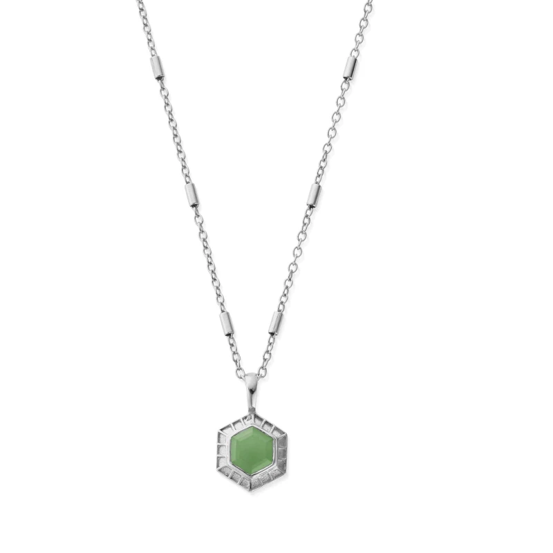 Image of ChloBo Happiness Silver Aventurine Hexagon Necklace SNCC3442 Silver female