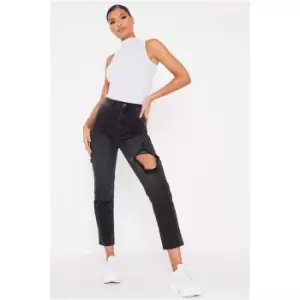 Image of I Saw It First Black Back Leg Ripped Mom Jeans - Black