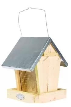 Image of Wooden Hanging Bird Box Hopper Feeder