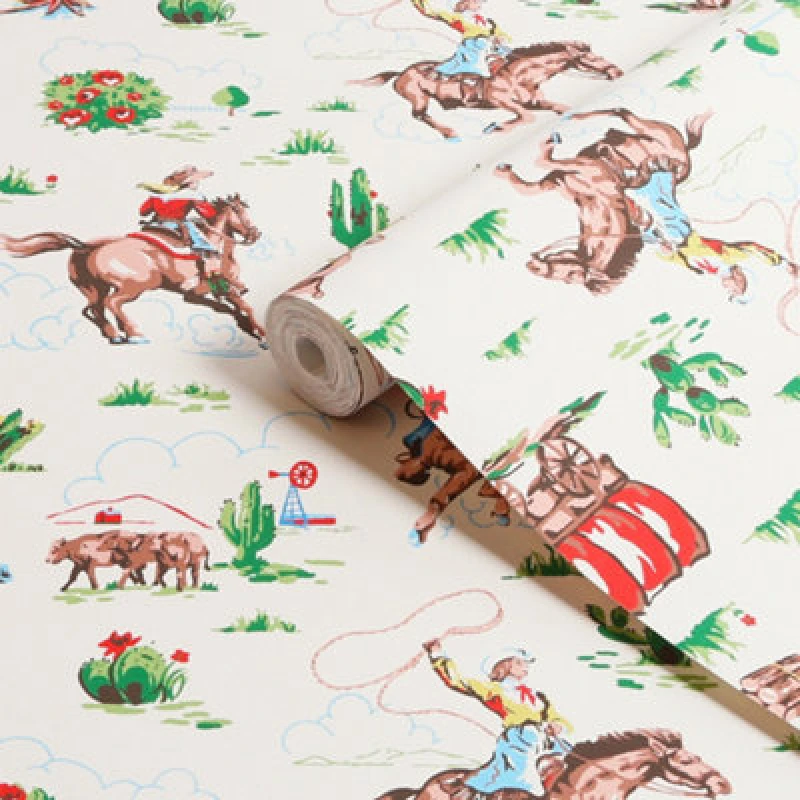 Image of Cath Kidston Cowgirls Multicoloured Kids Wallpaper Wallpaper One Size Cream 71752469000