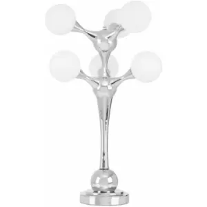 Image of 6 Light Table Lamp Chrome Finish With White Glass Shades Desk Lamp For Office / Study Chic and Contemporary w38.5 x d38.5 x h65cm - Premier Housewares