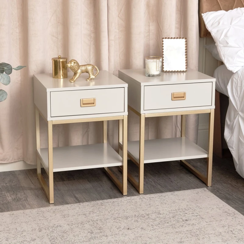 Image of Melody Maison Pair Of One Drawer Bedside Tables - Elle Stone Range Beige