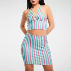Image of Missguided Glitter Stripe Mini Skirt - Multi