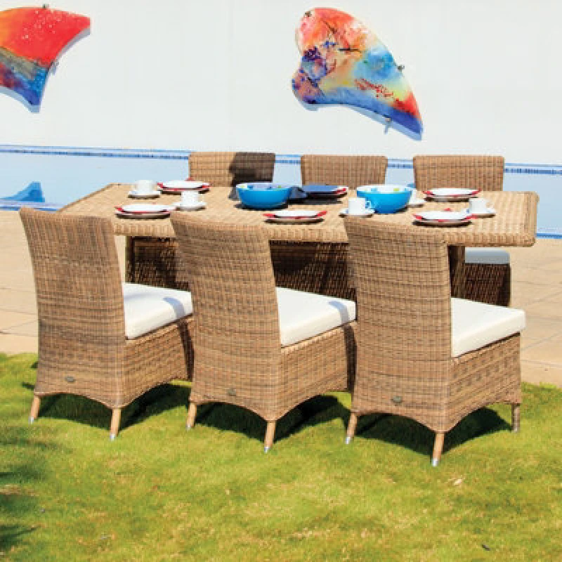 Image of Cozy Bay Barcelona Rattan 6 Seat Dining Set With Rectangle Table In 4 Seasons