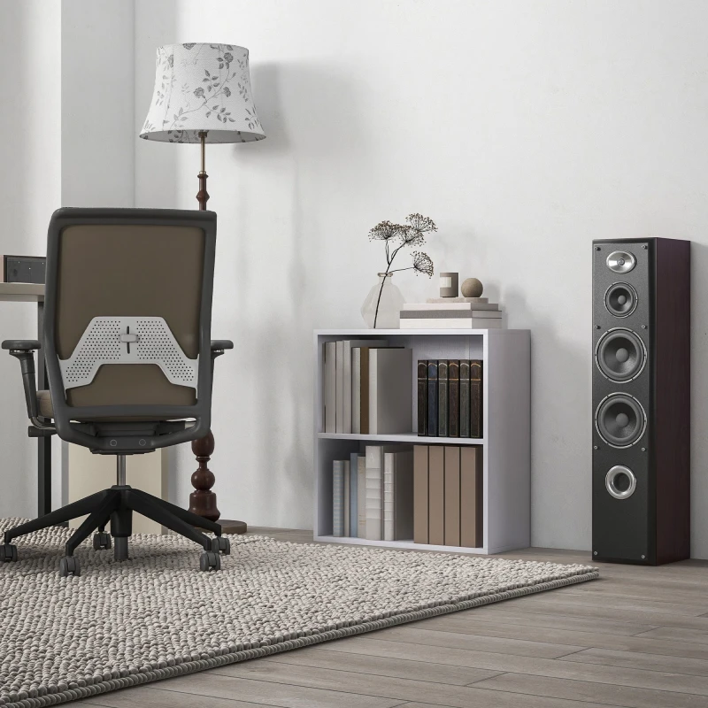 Image of HOMCOM Bookshelf Display Storage Shelf with 2 Compartments for Study in White White Unisex