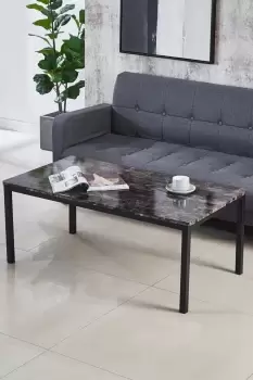 Image of Gloss Finish MDF Marble Effect Top Coffee Table With Solid Metal Frame