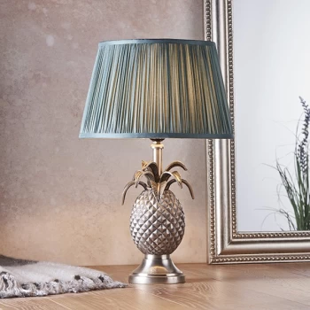 Image of Freya Table Lamp Pewter Plate & Fir Silk 1 Light IP20 - E27