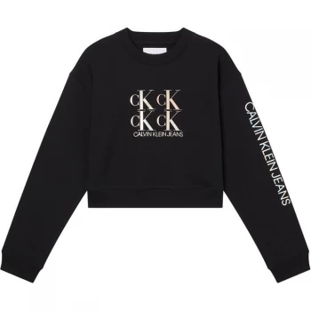 Image of Calvin Klein Jeans Shine Logo Crew Sweater - BEH CK BLACK