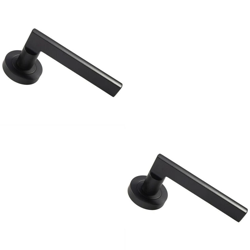 Image of Loops 2x PAIR Straight Plinth Mounted Handle on Round Rose Concealed Fix Matt Black Black