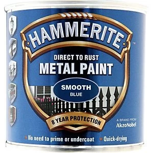 Image of Hammerite Metal Paint Smooth Blue 250ml