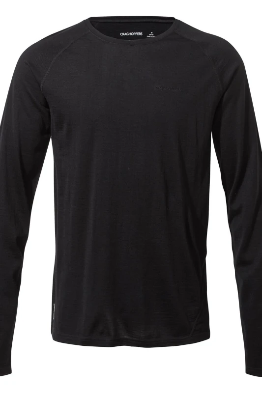 Image of Craghoppers Craghoppers Men Wool-Blend 'Merino II' Long Sleeve Baselayer Top in Jet Black Size: Medium Jet Black M Male 5054904333424