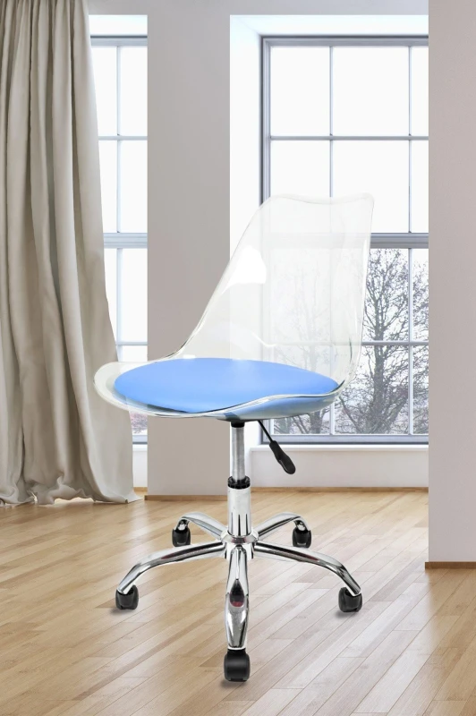 Image of Fusion Living Soho Clear Plastic Dining Chair with Swivel Base in Blue Blue Unisex