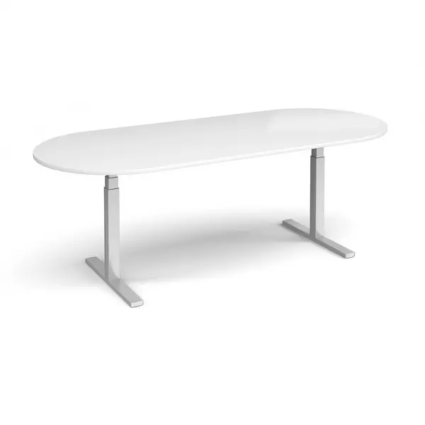 Image of Elev8 Elev8 Touch radial end boardroom table 2400mm x 1000mm - silver frame, white top White EVTBT24-S-WH