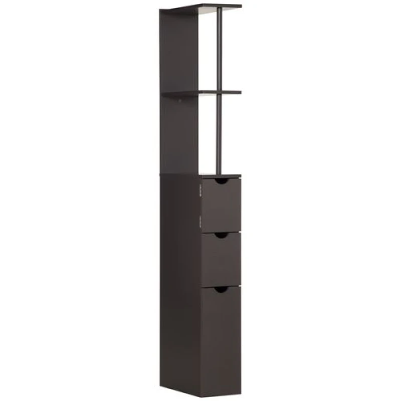 Image of HOMCOM Tall Bathroom Cabinet 2 Tier Shelf Storage Cupboard with Drawers Brown