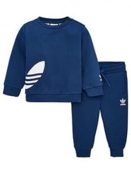 Image of Adidas Originals Big Trefoil Crew Jogger Set - Marine