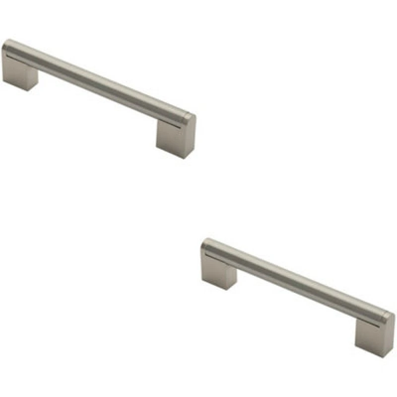Image of Loops 2x Round Bar Pull Handle 168 x 14mm 128mm Fixing Centres Satin Nickel & Steel Metallics unisex