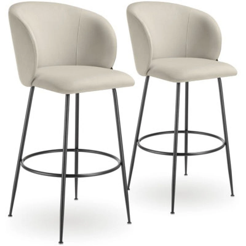 Image of Tectake Bar Stool Luana - With Backrest, Velvet Look And Padded - Cream/black, Set Of 2