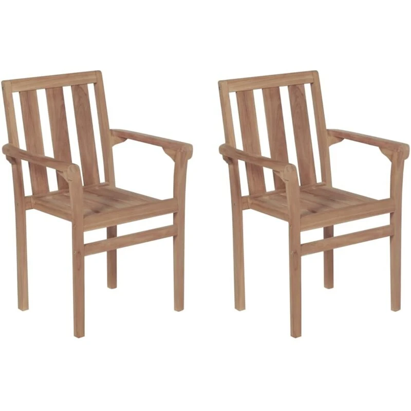 Image of vidaXL 2x Solid Teak Outdoor Garden Stackable Chairs Dining Stacking Seats