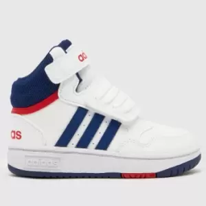 Image of Adidas White & Navy Hoops Mid 3.0 V Boys Toddler Trainers