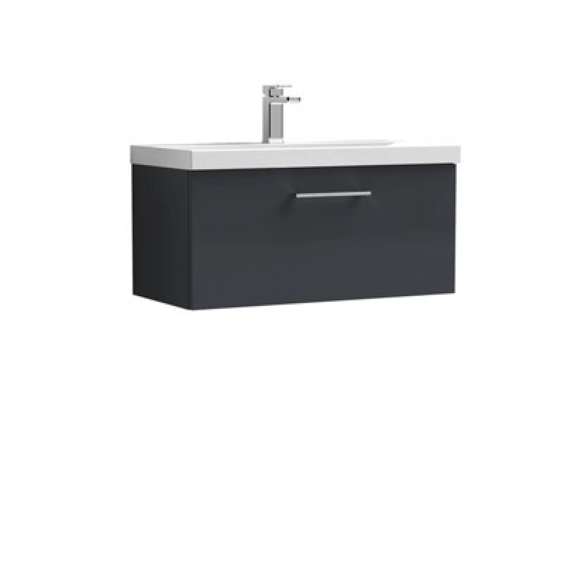 Image of NUIE Arno Wall Hung 1-Drawer Vanity Unit with Basin-3 800mm Wide - Satin Anthracite - Nuie ARN1425D