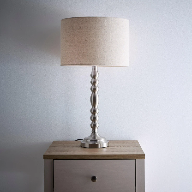 Image of K LIVING Rosa Satin Nickel Table Lamp with Linen Shade Silver