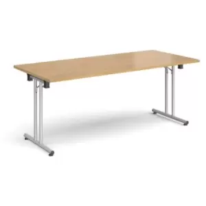 Image of Rectangular folding leg table with silver legs and straight foot rails 1800mm x 800mm - oak