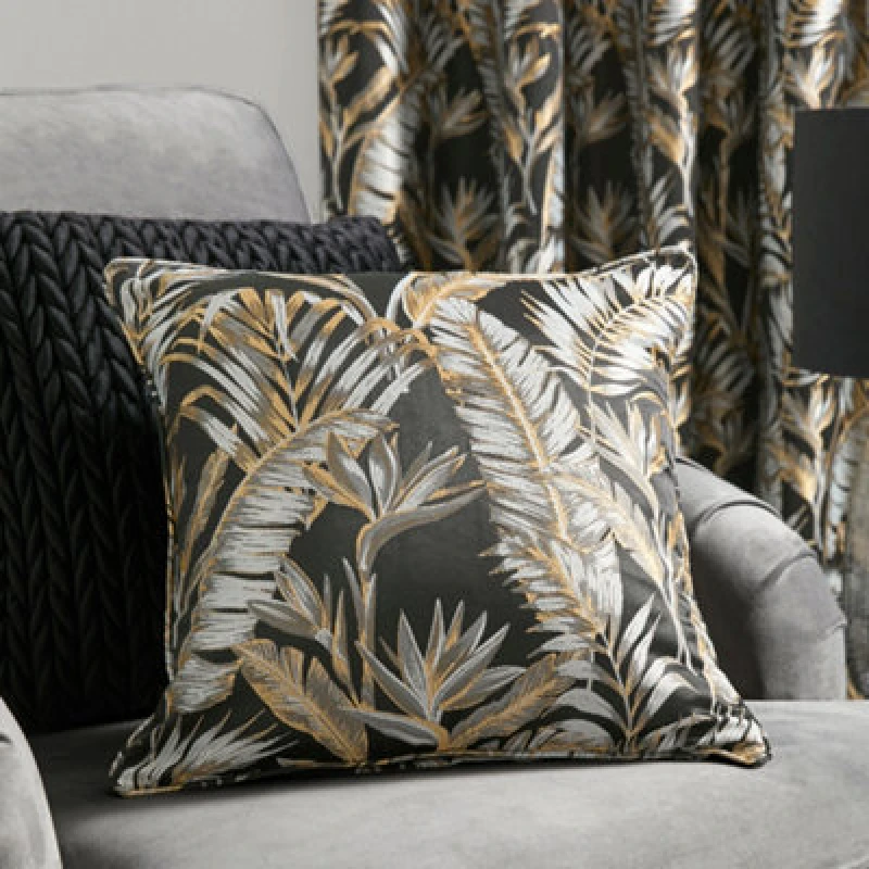 Image of Laurence Llewelyn-Bowen Paradise Palm Jacquard Filled Cushion 43cm x 43cm Black