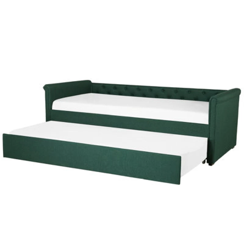Image of Beliani Trundle Bed Fabric Libourne 80 X 200 Cm (Eu Small Single) Dark Green
