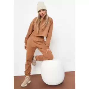 Image of Missguided Brushed Cropped Sweat - Brown