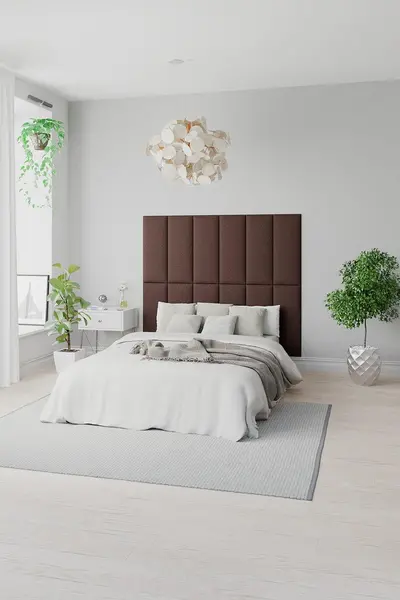 Image of Aspire EasyMount Wall Mounted Upholstered Panels, Modular DIY Headboard in Yorkshire Knit Fabric (Pack of 8) Chocolate