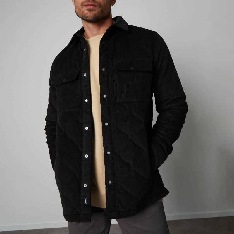Image of Threadbare 'Shearer' Cord Overshirt With Quilted Lining Black