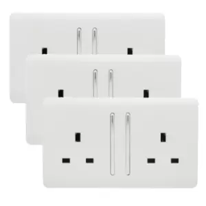 Image of Trendi Switch 2 Gang 13 amp long switched Plug Socket in Screwless White (3 Pack)